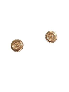Gold Tone Stud Earrings Round Pierced Elegant Jewelry Gift Minimalist Every Day